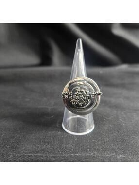 Vintage Sterling Silver Modernist Circle Cluster Ring Marcasite Statement 925